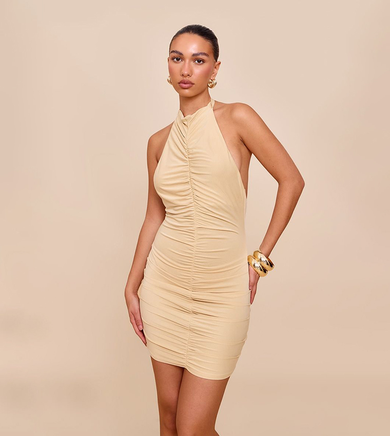 Butter Modal Ruched Halterneck Mini Dress