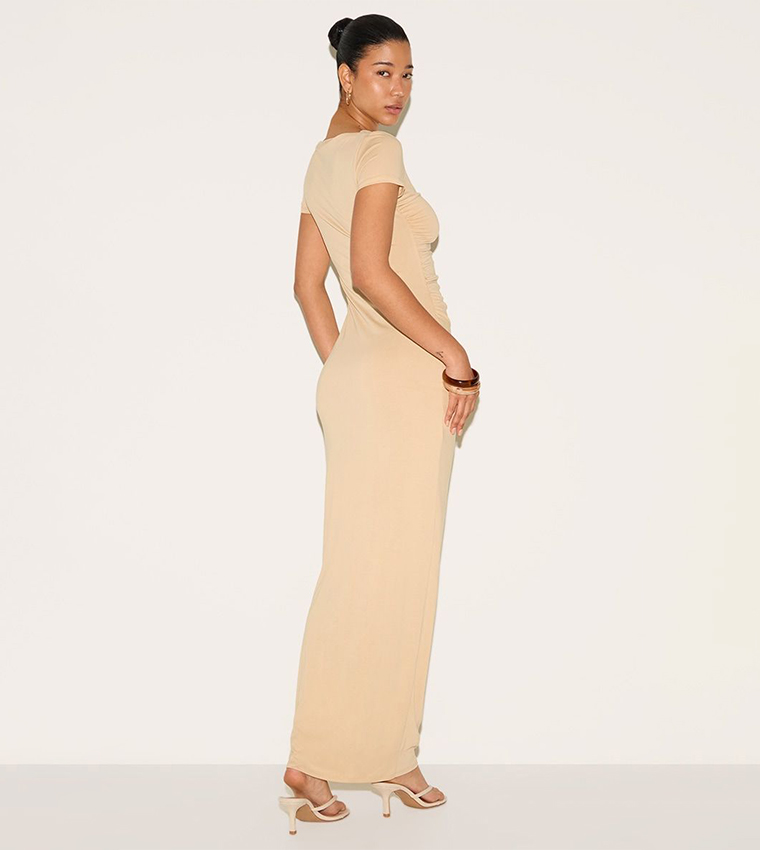 Modal Ruched Cap Sleeves Maxi Dress