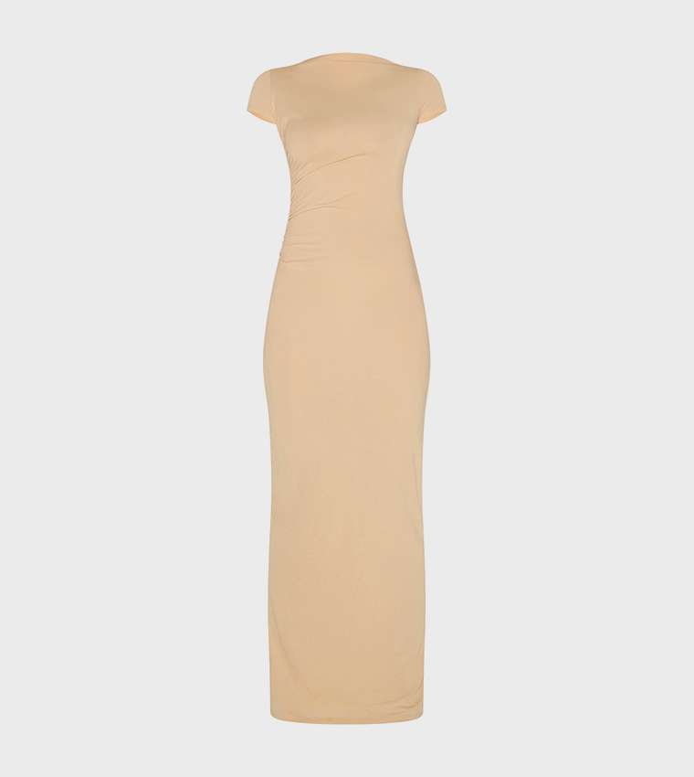 Modal Ruched Cap Sleeves Maxi Dress