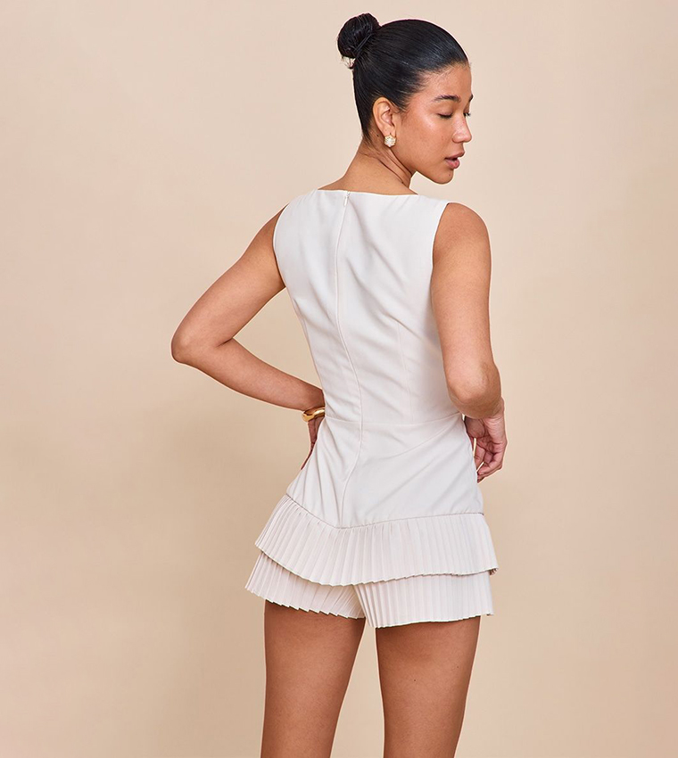 Woven Boat Neck Ruffle Detail Playsuit