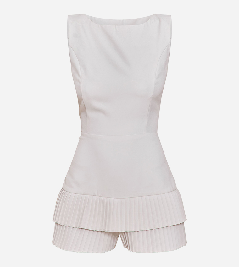 Woven Boat Neck Ruffle Detail Playsuit