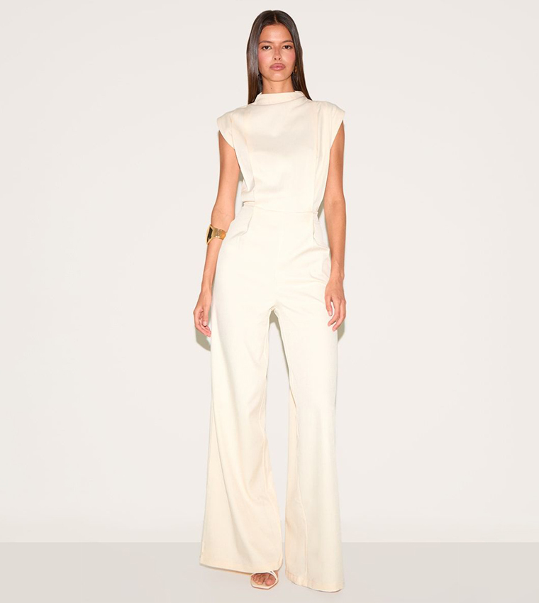 Solid Cap Sleeves Wide Leg Jumpsuit