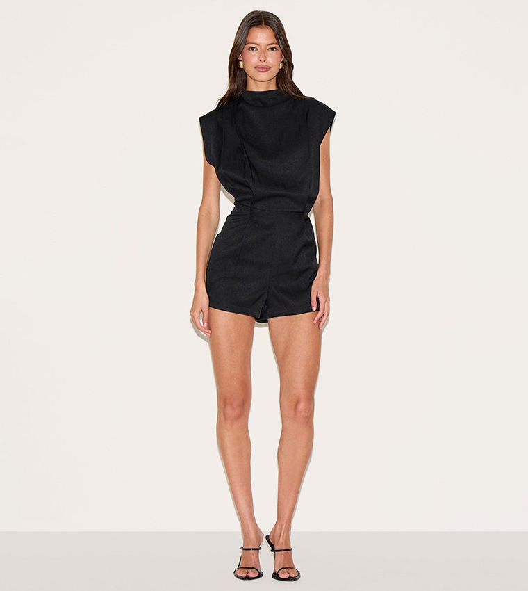Woven High Neck Cap Sleeves Playsuit