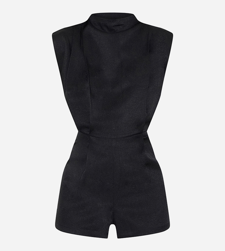 Woven High Neck Cap Sleeves Playsuit