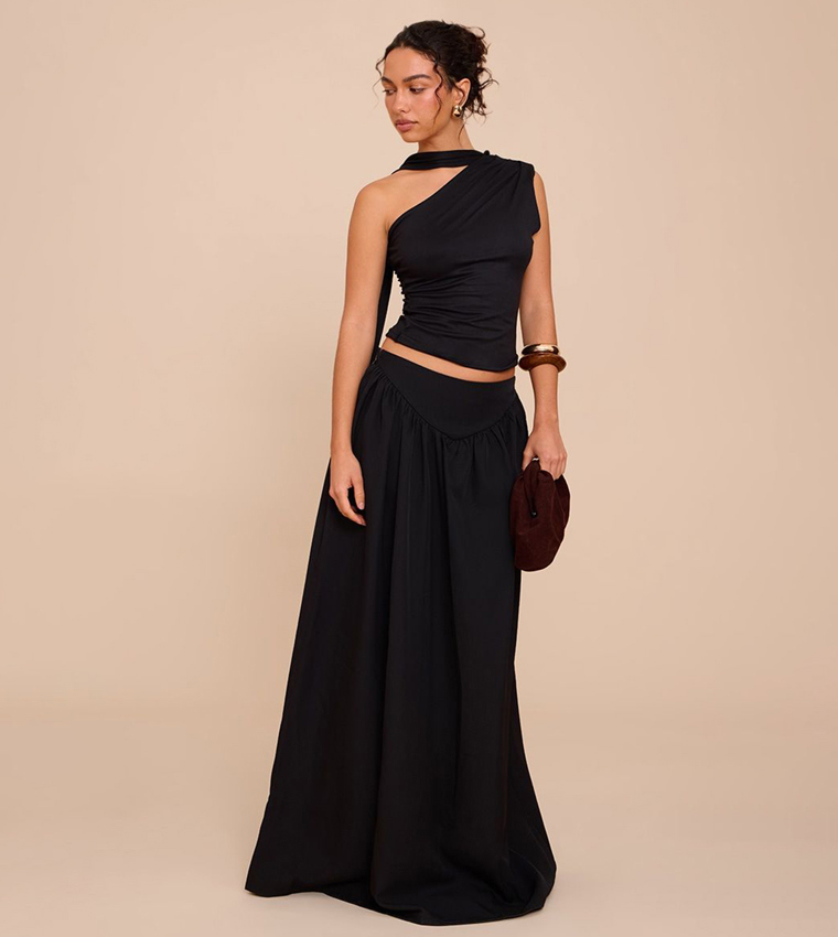 Double Layer Soft Touch Scarf Detail Crop Top