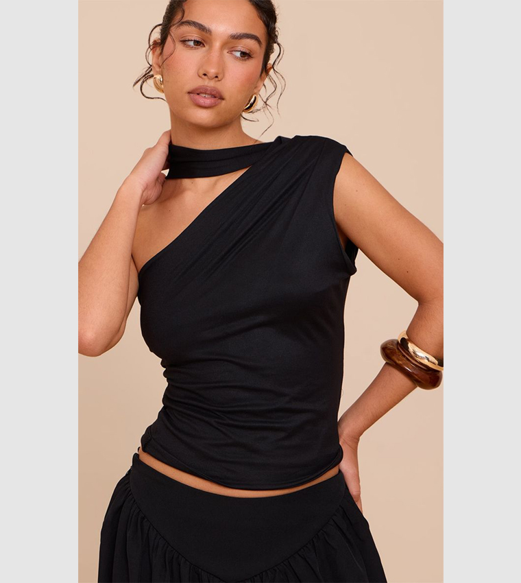 Double Layer Soft Touch Scarf Detail Crop Top