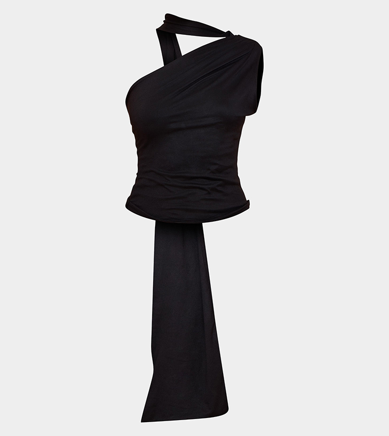 Double Layer Soft Touch Scarf Detail Crop Top