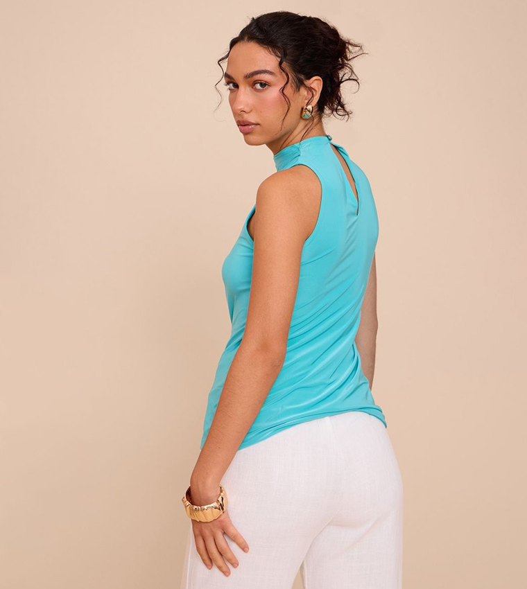 Double Layer Slinky Drapey High Neck Top