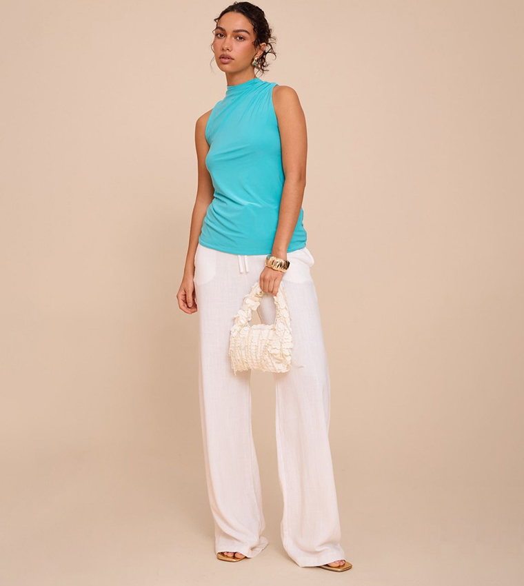 Double Layer Slinky Drapey High Neck Top