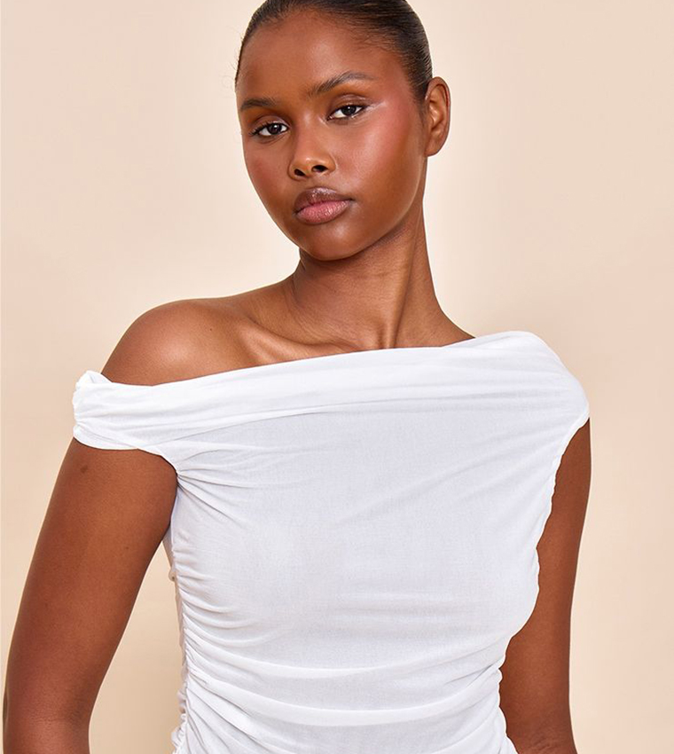 Stretch Chiffon Ruched Detail Crop Top