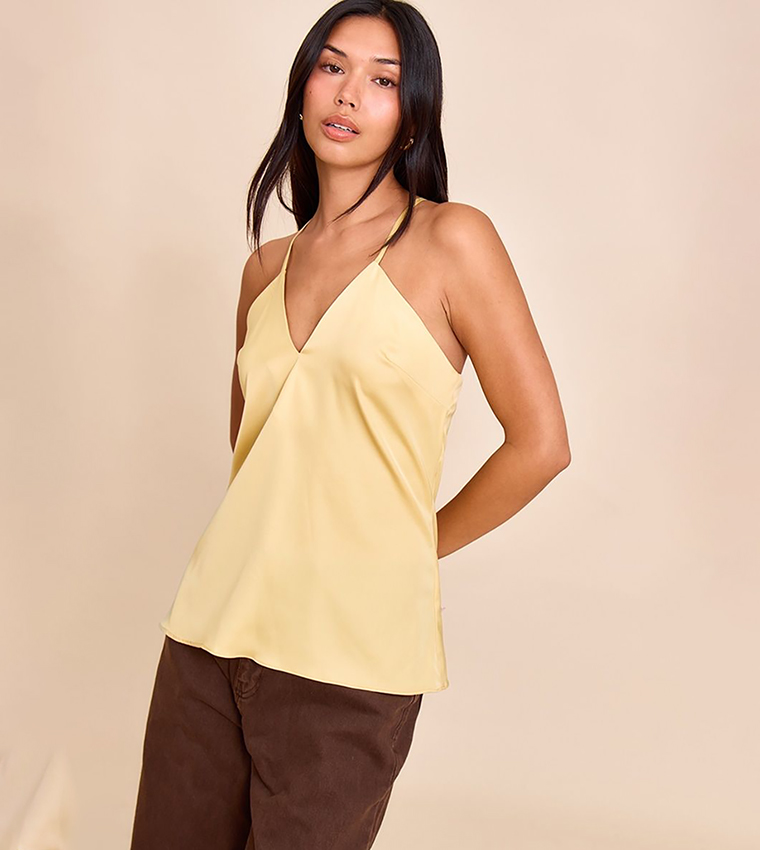 Matte Satin Strappy Detail Long Cami Top