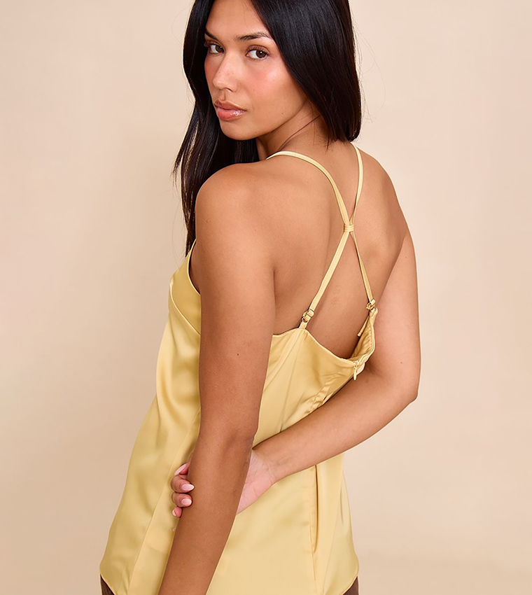Matte Satin Strappy Detail Long Cami Top