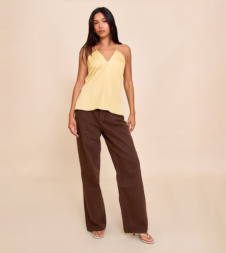 Matte Satin Strappy Detail Long Cami Top
