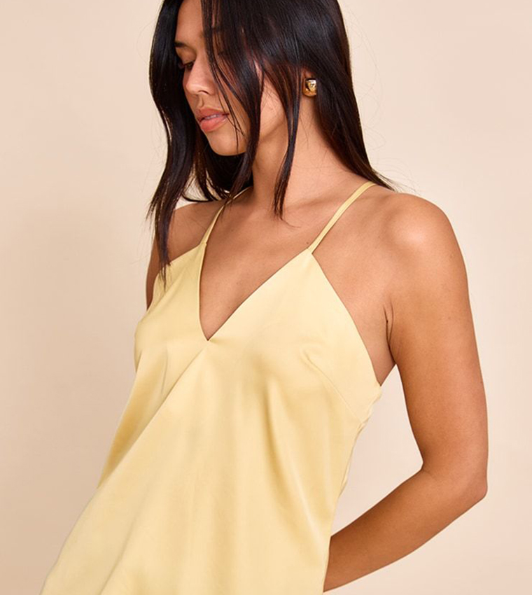 Matte Satin Strappy Detail Long Cami Top