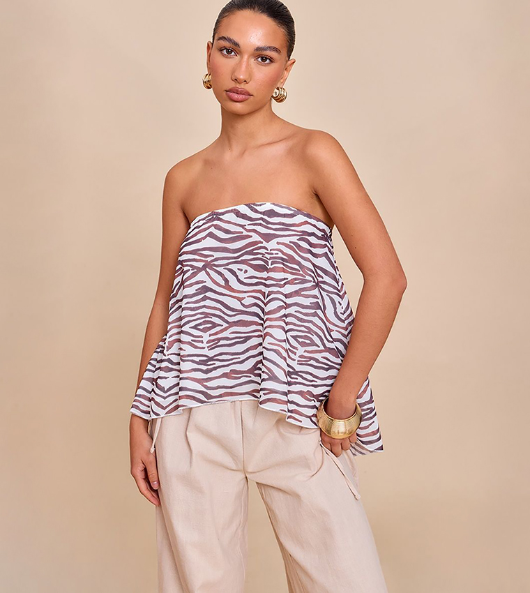 Zebra Print Chiffon Floaty Strapless Top