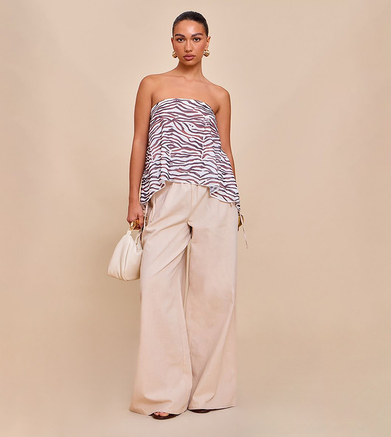 Zebra Print Chiffon Floaty Strapless Top