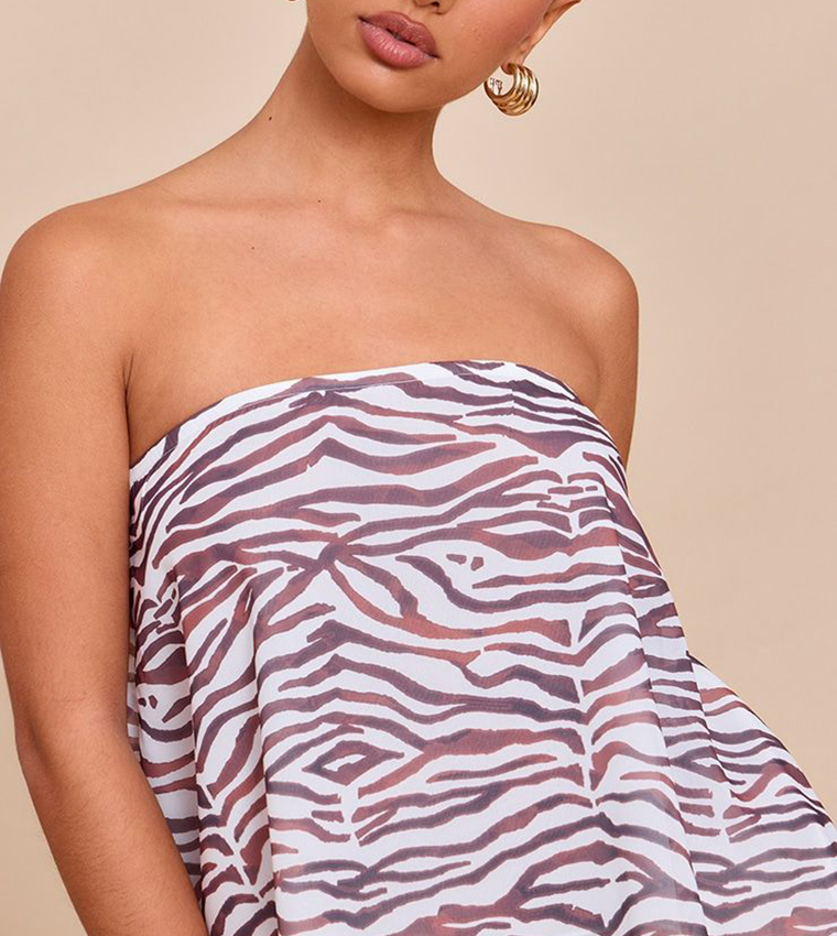 Zebra Print Chiffon Floaty Strapless Top