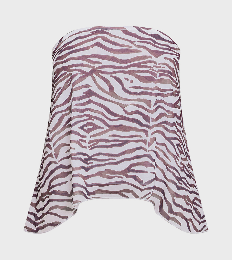 Zebra Print Chiffon Floaty Strapless Top