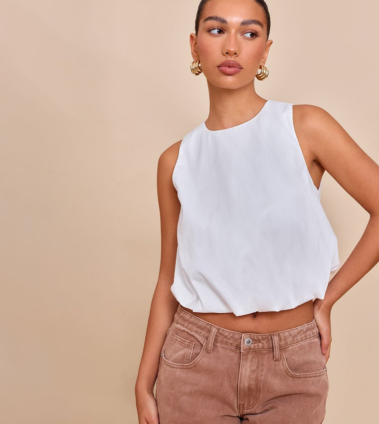 Bubble Hem Sleeveless Crop Top