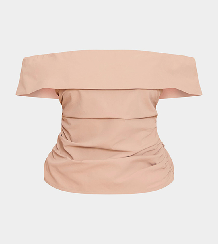 Woven Bardot Ruched Side Top