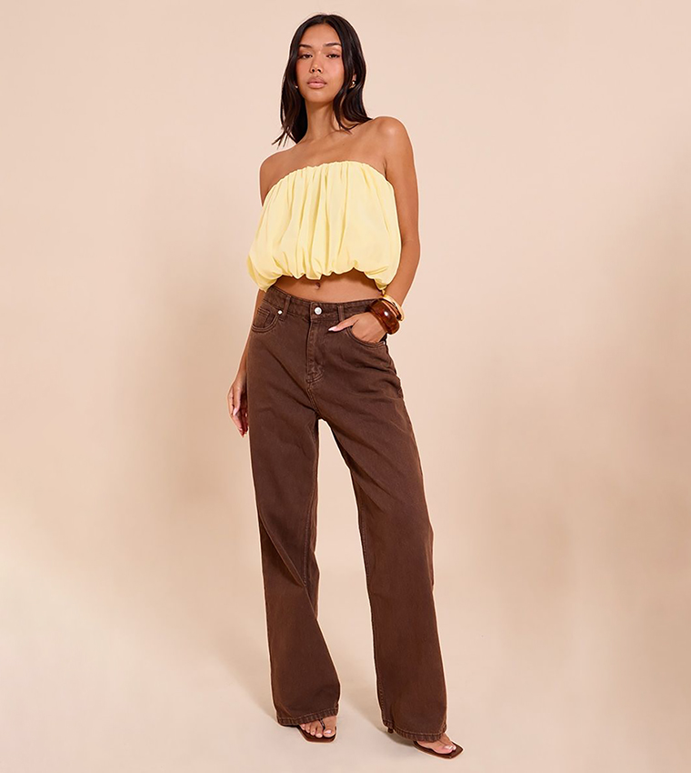 Chiffon Puff Ball Strapless Crop Top