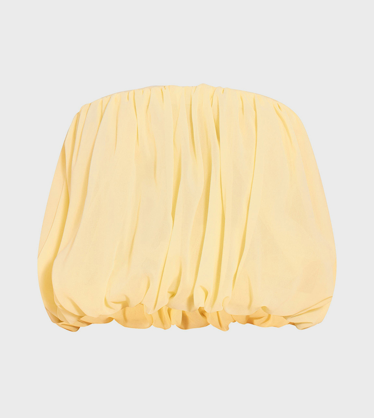 Chiffon Puff Ball Strapless Crop Top