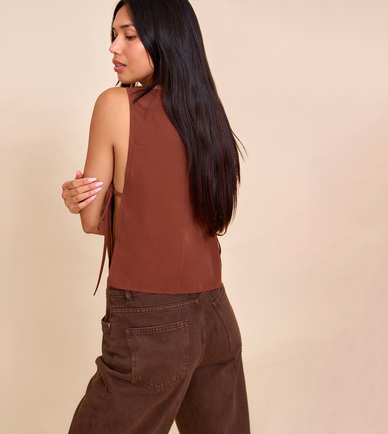 Solid Open Tie Side Crop Top