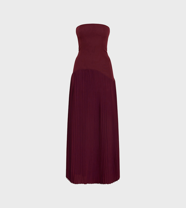 Strapless Pleated Hem Detail Maxi Dress