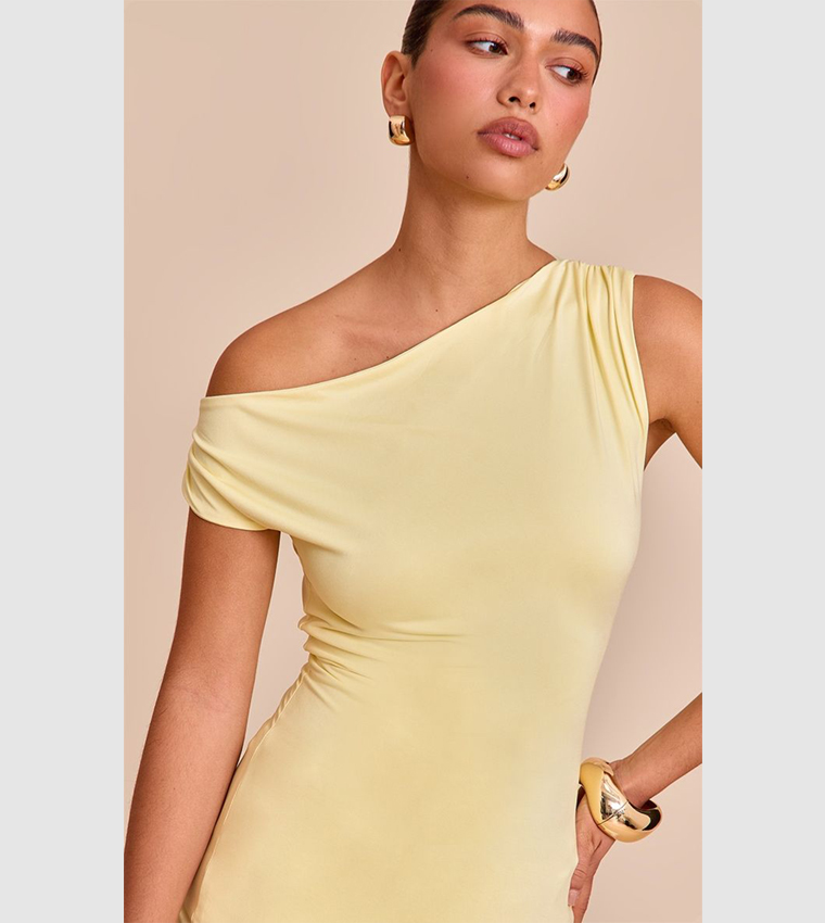 Slinky Asymmetric Ruched Detail Long Top