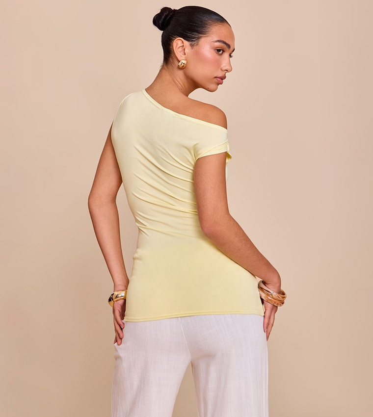 Slinky Asymmetric Ruched Detail Long Top