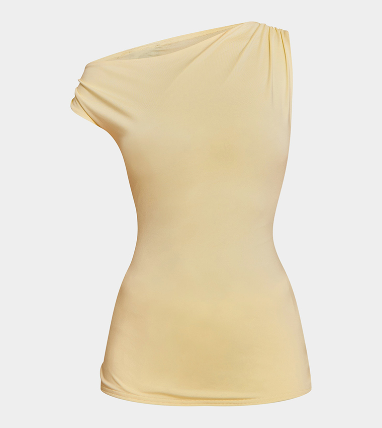 Slinky Asymmetric Ruched Detail Long Top