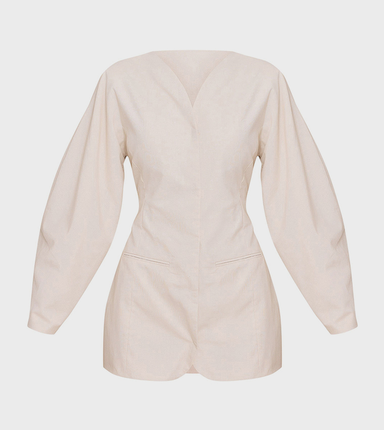 فستان ميني بليزر بلا ياقة بكم بالون 