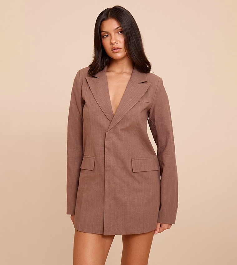 Linen Blend Mini Blazer Dress