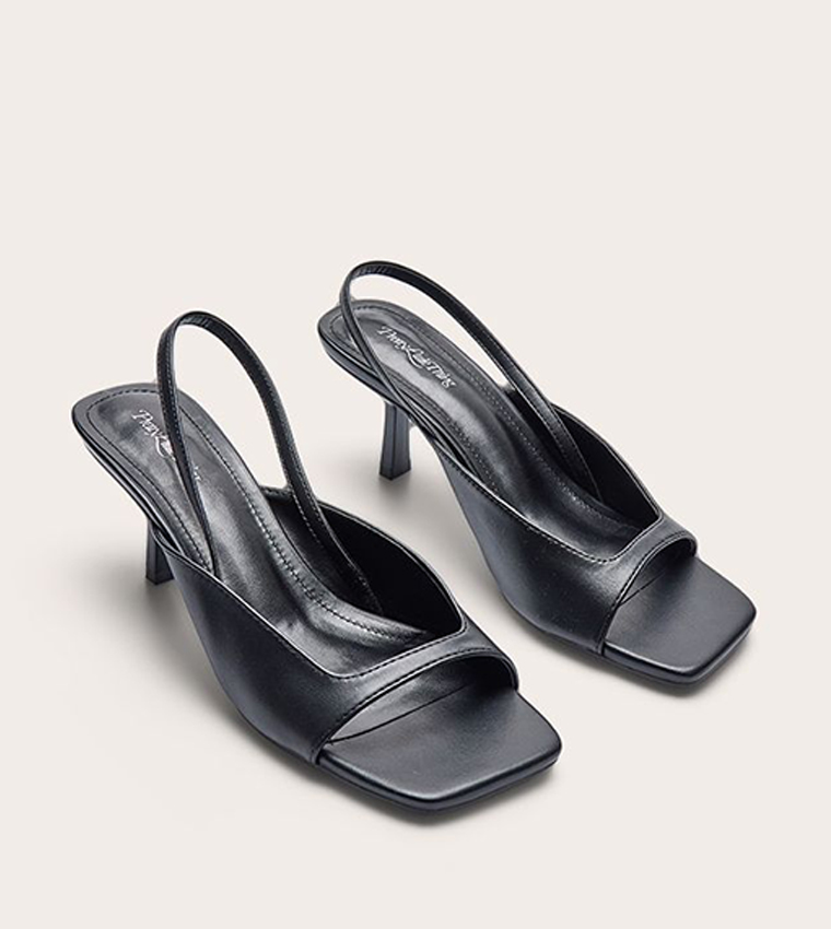 PU Square Toe Slingback Heel Sandals