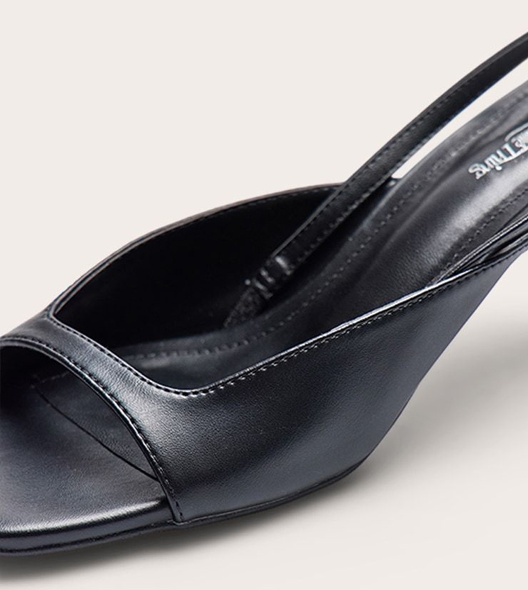 PU Square Toe Slingback Heel Sandals
