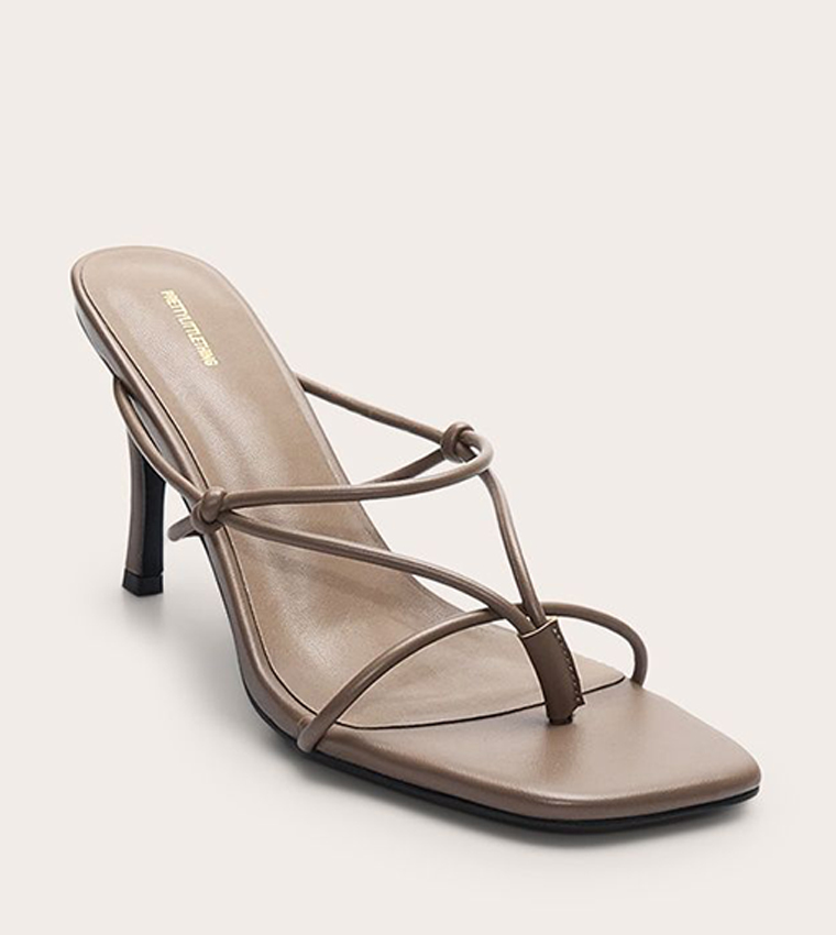 PU Square Toe Thong Knotted Heel Sandals