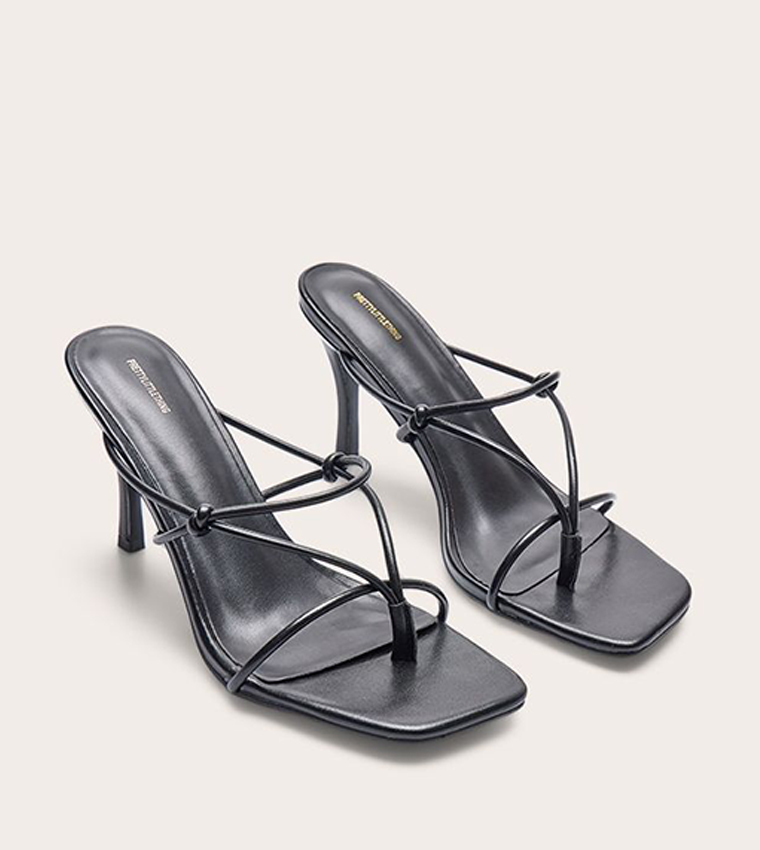 PU Square Toe Thong Knotted Heel Sandals