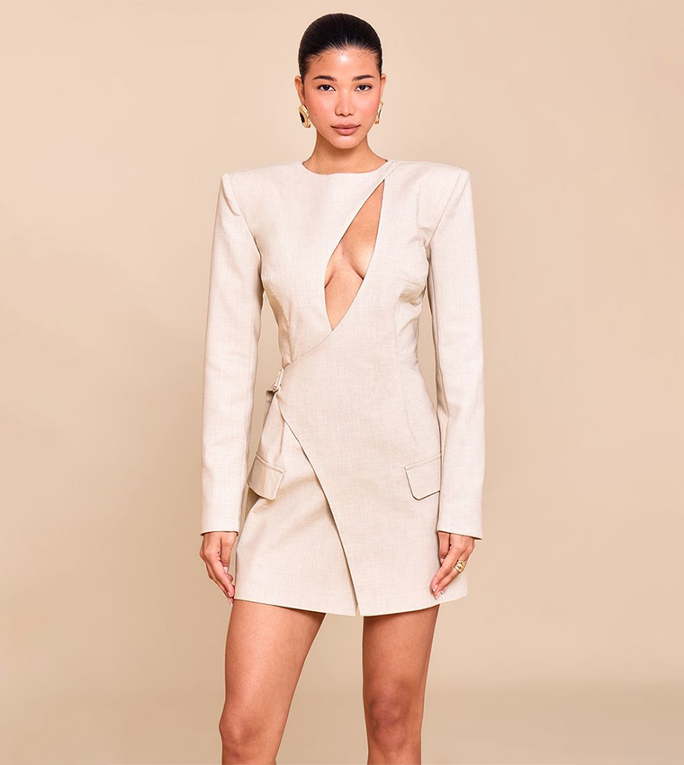 Tailored Asymmetrical Cut-Out Blazer Dress