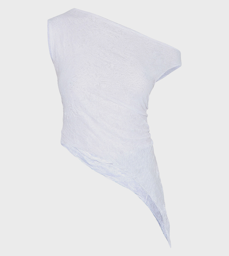 Crinkle Mesh Asymmetric Neck Top