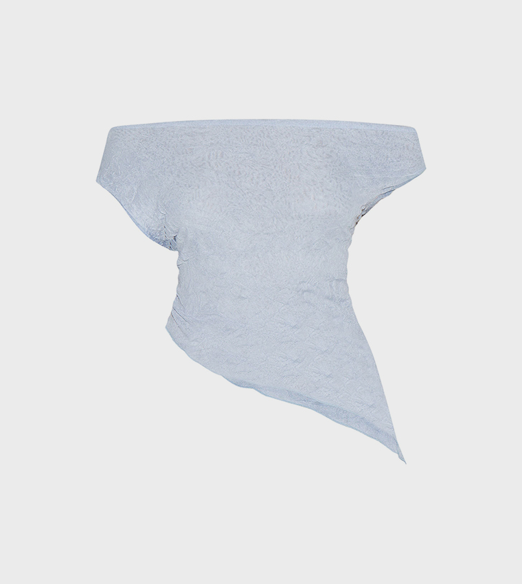 Crinkle Mesh Asymmetric Neck Top