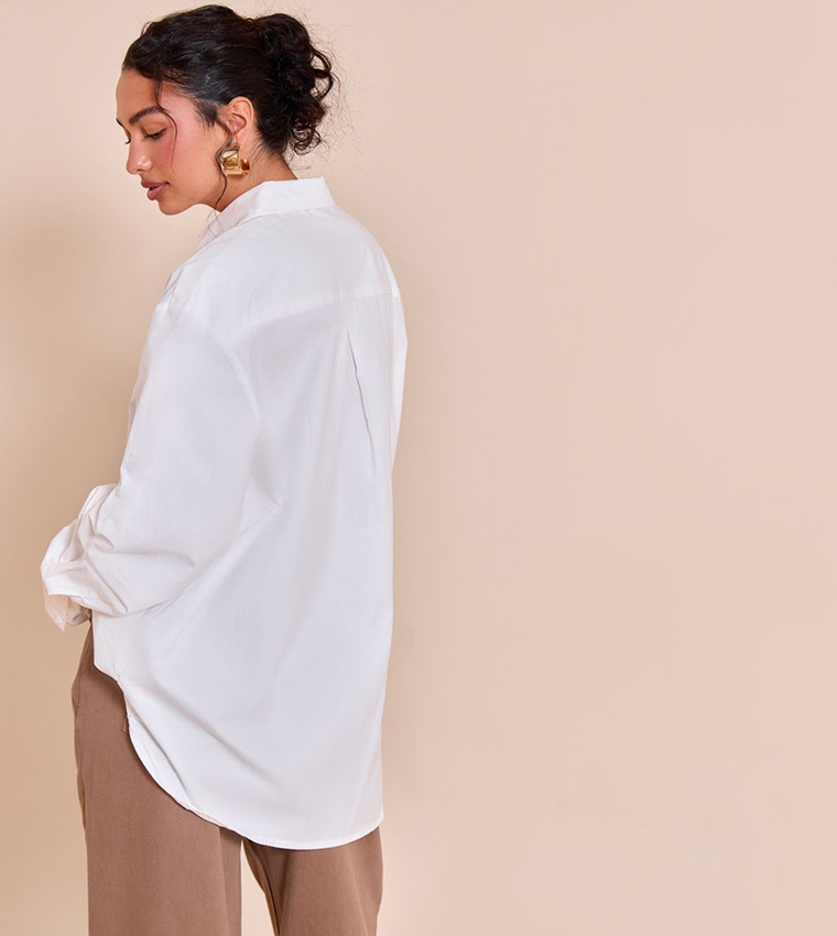 Cotton Oversized Cuff Long Sleeves Shirt