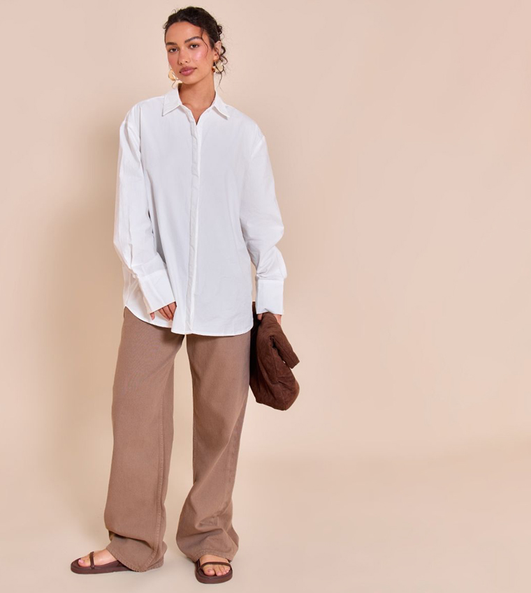 Cotton Oversized Cuff Long Sleeves Shirt