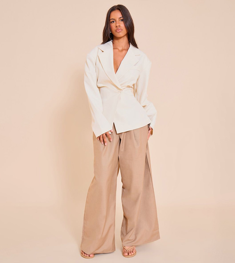 Petite Cinched Waist Long Sleeves Blazer