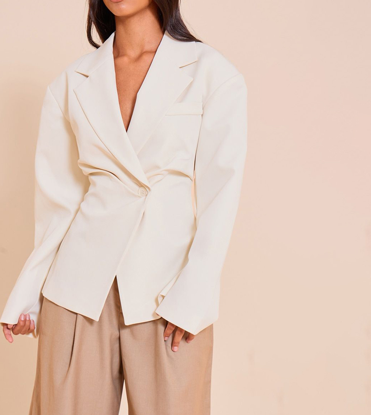 Petite Cinched Waist Long Sleeves Blazer
