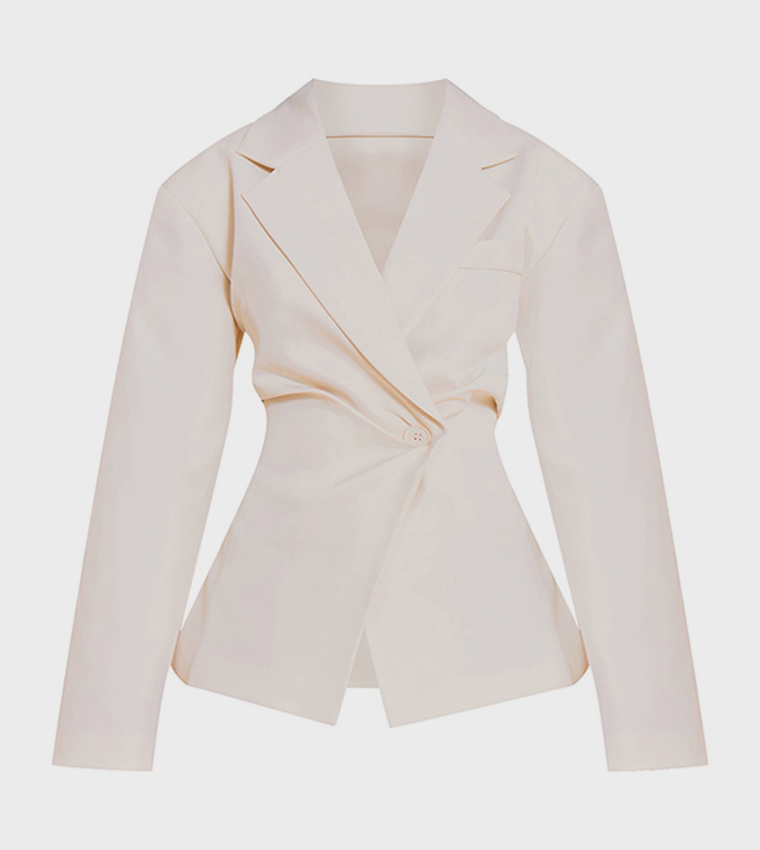Petite Cinched Waist Long Sleeves Blazer