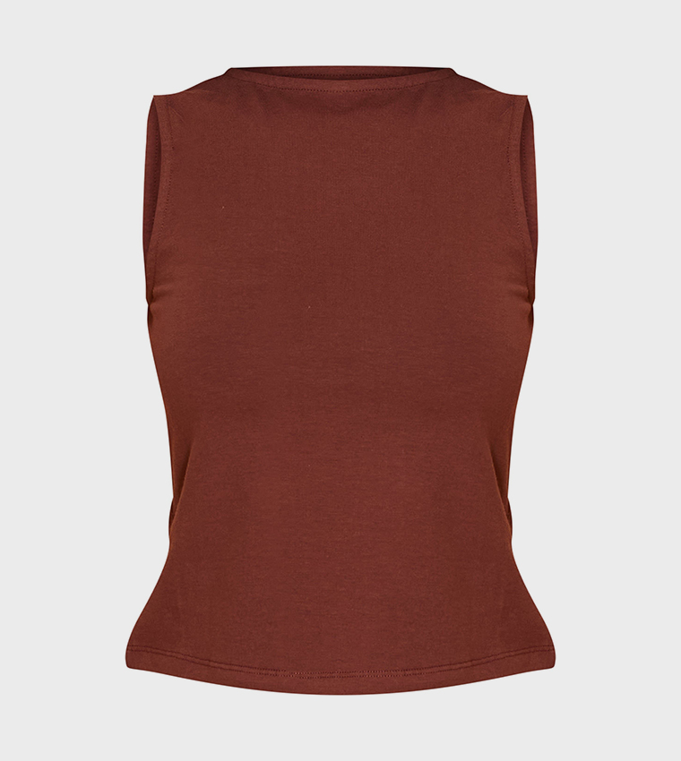 Petite Soft Boat Neck Sleeveless Crop Top