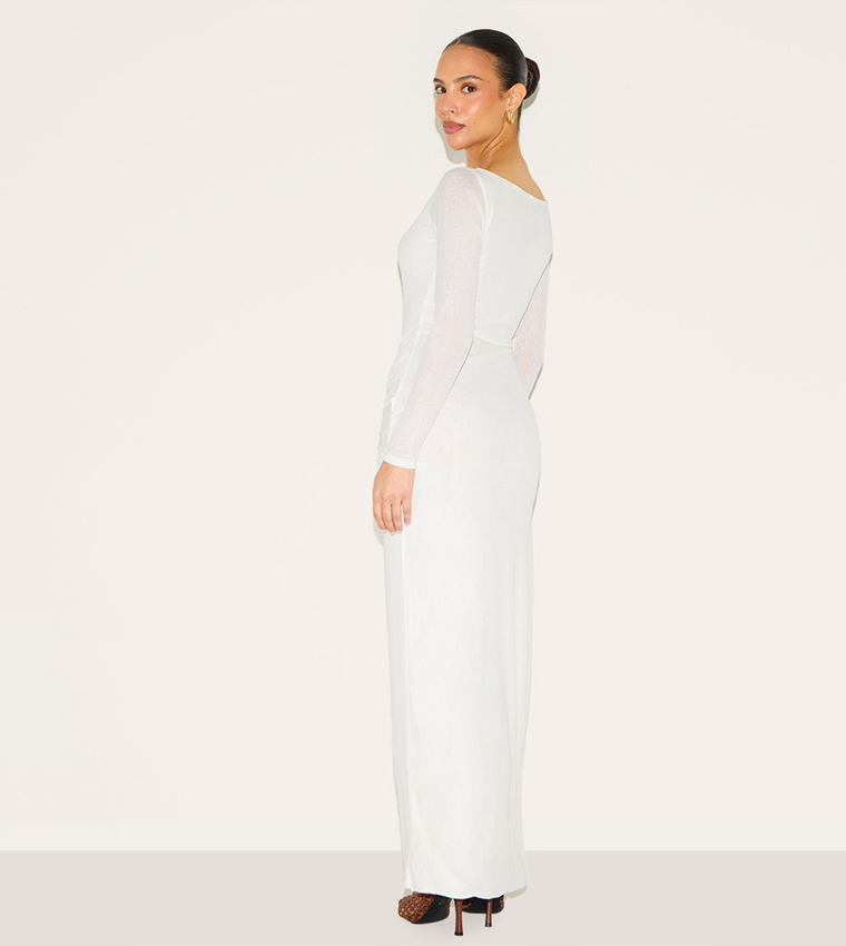 Petite Long Sleeves Sheer Tie Front Maxi Dress