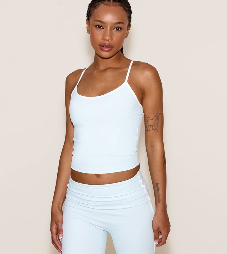 Petite Sculpt Contrast Detail Strappy Gym Top