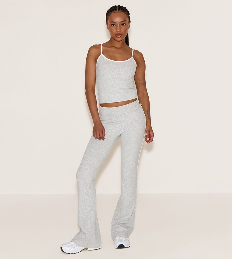 Petite Ash Sculpt Contrast Detail Strappy Gym Top
