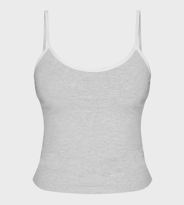 Petite Ash Sculpt Contrast Detail Strappy Gym Top